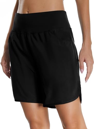 Mesing Damen Sporthose Kurz Laufhose High Waist Sport Shorts Atmungsaktiv Fitness Kurze Hose mit Innenslip und Reißverschlusstasche Hinten DK3095W-Black-XL von Mesing