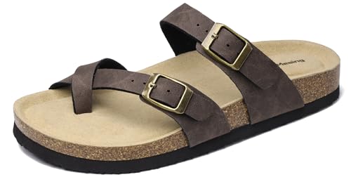 Mesing Pantoletten Zehentrenner Damen Herren mit Kork Fussbett Bequeme Orthopädische Slide Sandalen Flach Sommer Hausschuhe mit Verstellbare Schnalle XZ901-RetroDarkBrown-EU44 Mesing Pantoletten Zehentrenner Damen Herren mit Kork Fussbett Bequeme Orthopädische Slide Sandalen Flach Sommer Hausschuhe mit Verstellbare Schnalle XZ901-RetroDarkBrown-EU44 von Mesing