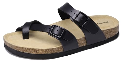 Mesing Pantoletten Zehentrenner Damen Herren mit Kork Fussbett Bequeme Orthopädische Slide Sandalen Flach Sommer Hausschuhe mit Verstellbare Schnalle XZ901-Black-EU36 Mesing Pantoletten Zehentrenner Damen Herren mit Kork Fussbett Bequeme Orthopädische Slide Sandalen Flach Sommer Hausschuhe mit Verstellbare Schnalle XZ901-Black-EU36 von Mesing