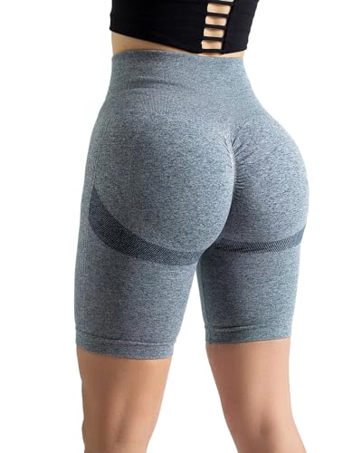 Mesing Radlerhose Sporthose Damen Kurz Scrunch Butt Shorts Hotpants Blickdichte Push Up Kurze Leggings für Gym Sport Yoga Workout DK3075W-Blue-L von Mesing