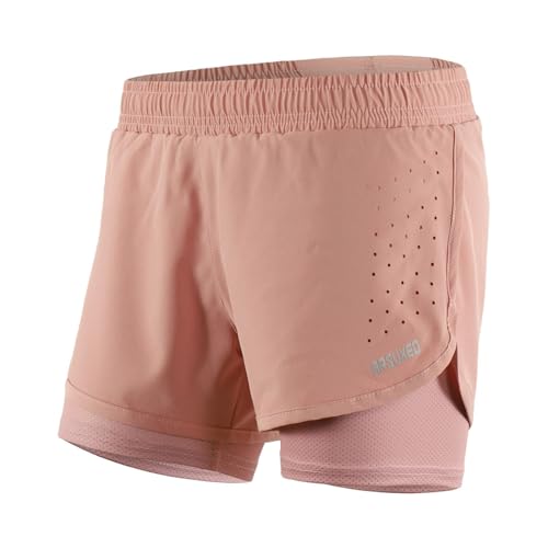 Mesing Sporthose Damen Kurz 2 in 1 Sport Shorts Sommer Schnürsenkel Atmungsaktiv Laufshorts Kurze Hosen für Workout Yoga Radfahren Fitness DKB1001W-Pink-L von Mesing