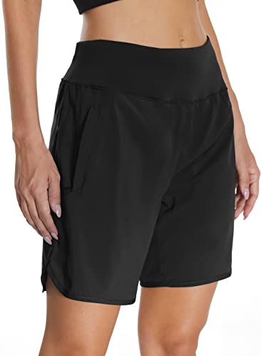 Mesing Sporthose Damen Kurz Laufhose High Waist Sport Shorts Atmungsaktiv Fitness Kurze Hose mit Innenslip und Reißverschlusstasche DK3085W-Black1-XS von Mesing