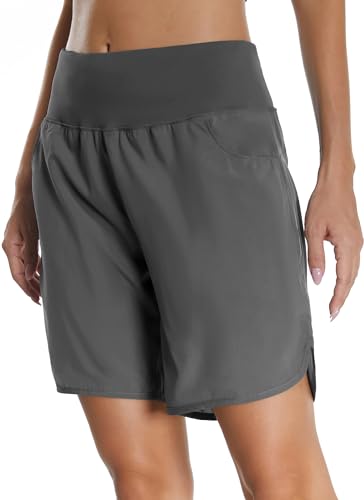 Mesing Sporthose Damen Kurz Laufhose High Waist Sport Shorts Atmungsaktiv Fitness Kurze Hose mit Innenslip und Reißverschlusstasche DK3095W-Grey1-L von Mesing