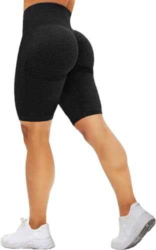 Mesing Radlerhose Sporthose Damen Kurz Scrunch Butt Shorts Hotpants Blickdichte Push Up Kurze Leggings für Gym Sport Yoga Workout DK3075W-Black1-XL von Mesing