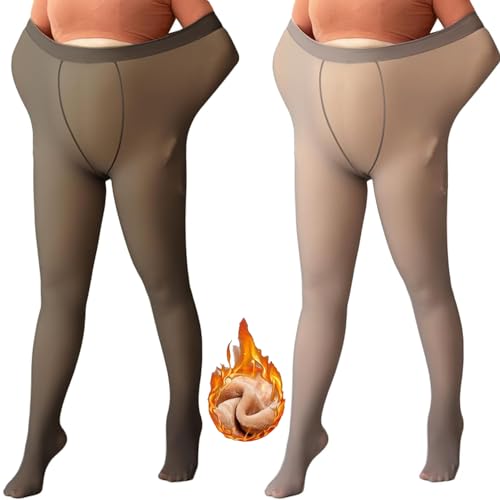 Mesing Thermo Strumpfhose Damen Fleece Thermostrumpfhosen Gefüttert Strumpfhose Winter Warme Gefälschte Durchscheinend Plüschstrümpfe Pantyhose Leggings SW3102-BlackCoffee-M-L-2pcs von Mesing