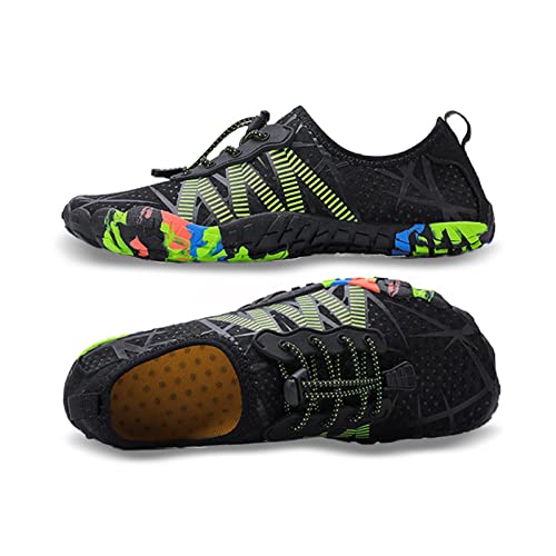 Mesing Wasserschuhe Barfußschuhe Schnell Trocknend Badeschuhe Schwimmschuhe Leicht rutschfest Strandschuhe Aquaschuhe für Herren Damen SUX1788-BlackGreen-EU36 von Mesing