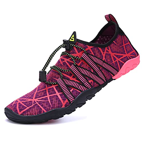 Mesing Wasserschuhe Barfußschuhe Schnell Trocknend Badeschuhe Schwimmschuhe Leicht rutschfest Strandschuhe Aquaschuhe für Herren Damen SUX99619-Purple-RoseRed-EU37 von Mesing