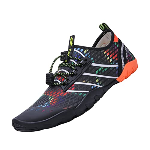 Mesing Wasserschuhe Barfußschuhe Schnell Trocknend Badeschuhe Schwimmschuhe Leicht rutschfest Strandschuhe Aquaschuhe für Herren Damen SUX99621-Black-Orange-EU36 von Mesing