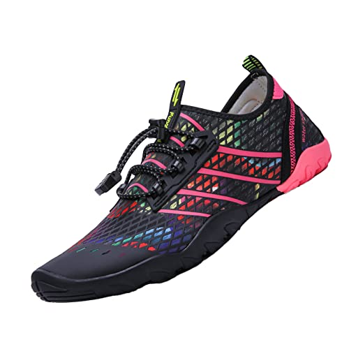 Mesing Wasserschuhe Barfußschuhe Schnell Trocknend Badeschuhe Schwimmschuhe Leicht rutschfest Strandschuhe Aquaschuhe für Herren Damen SUX99621-Black-RoseRed-EU36 von Mesing