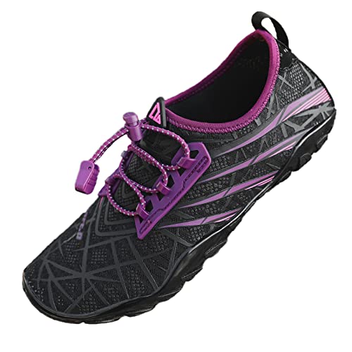 Mesing Wasserschuhe Barfußschuhe Schnell Trocknend Badeschuhe Schwimmschuhe Leicht rutschfest Strandschuhe Aquaschuhe für Herren Damen SUX99622-Black-Purple-EU39 von Mesing