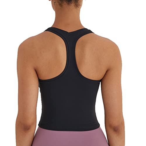 Damen Cropped Racerback Tank Tops Laufen Workout Tops Active Yoga Tops, schwarz, 36 von Meslong