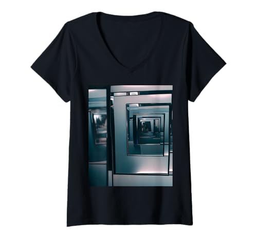 Damen Mirror Art of Infinity Flurspiegel aus Glas T-Shirt mit V-Ausschnitt Damen Mirror Art of Infinity Flurspiegel aus Glas T-Shirt mit V-Ausschnitt von Mesmerizing Art Infinity Mirrors Store