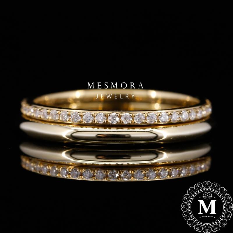 Hochzeit Band Set Gelbgold Bandset Trauringe Brautschmuck Ringset Jubiläumsgeschenk Hochzeitsgeschenk von MesmoraJewelry