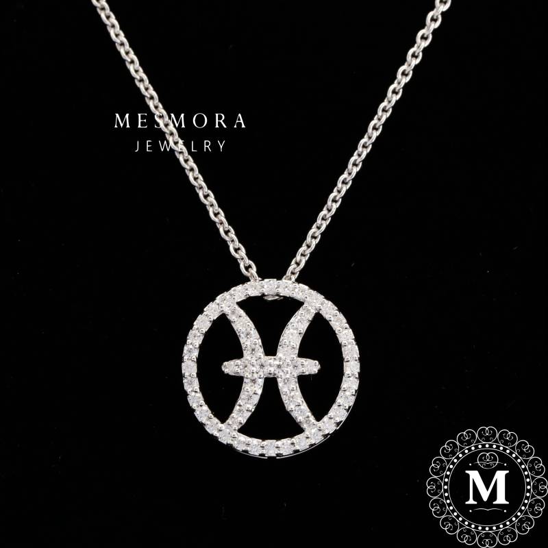 Pisces Diamant Halskette Sternzeichen Anhänger Horoskop Geburtstagsgeschenk Astrologie Geschenk Goldkette von MesmoraJewelry