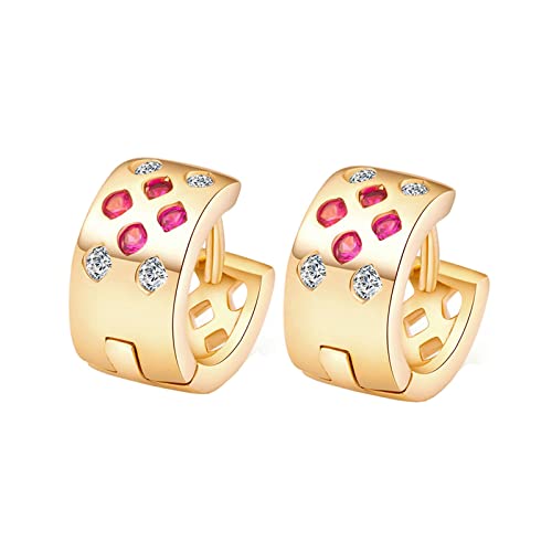 18K Gold Ohrringe, Damen Creolen aus 18 Karat Gelbgold mit mehrfarbigem rundem Rubin und Labordiamant 18K Gold Ohrringe, Damen Creolen aus 18 Karat Gelbgold mit mehrfarbigem rundem Rubin und Labordiamant von Mesnt