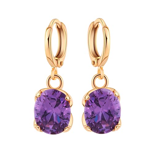 18K Gold Ohrringe, Damen Ohrhänger aus 18 Karat Gelbgold mit ovalem Amethyst von Mesnt