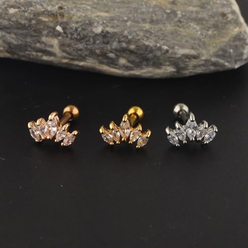 18K Gold Ohrringe, Damen Ohrstecker aus 18 Karat Gelbgold 5 Marquise-Form mit Moissanit von Mesnt