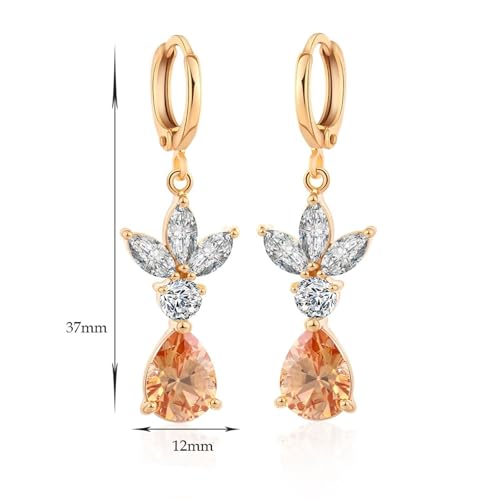 18K Gold Ohrringe, Frauen Ohrhänger aus 18 Karat Gelbgold Blatt- und Wassertropfenform mit Zimtstein und Moissanit von Mesnt