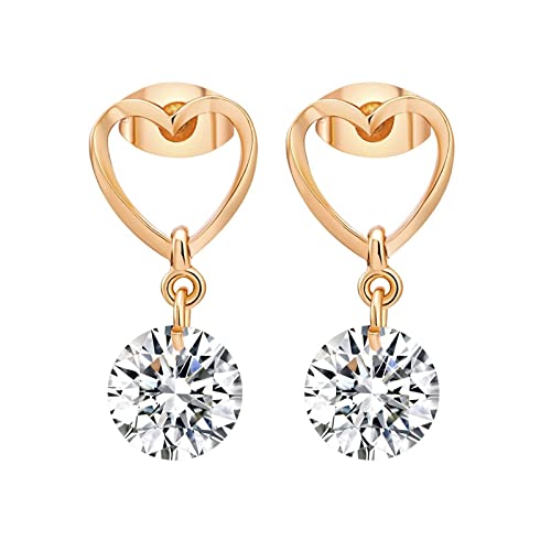 18K Gold Ohrringe, Frauen Ohrhänger aus 18 Karat Gelbgold Hohles Herz mit rundem Moissanit von Mesnt