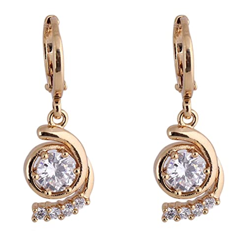 18K Gold Ohrringe, Frauen Ohrhänger aus 18 Karat Gelbgold mit weißem, rundem Moissanit von Mesnt