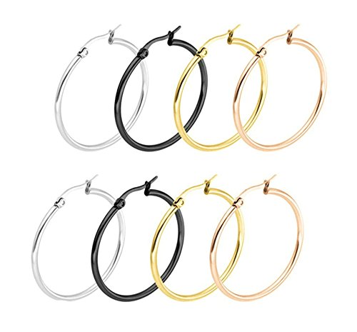 4 Paar Ohrringe für Damen Edelstahl Große Kreis Creolen für Frauen 70mm Creolen Gold/Schwarz/Silber/Roségold von Mesnt