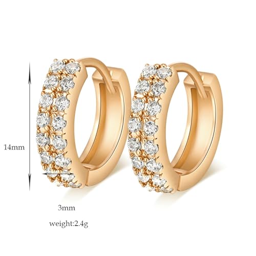 585 Gold Ohrringe, Damen Creolen aus 14 Karat Gelbgold Doppelte Reihe Moissanit 585 Gold Ohrringe, Damen Creolen aus 14 Karat Gelbgold Doppelte Reihe Moissanit von Mesnt