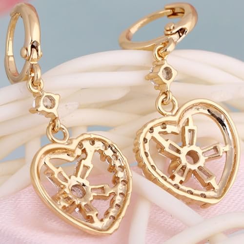 585 Gold Ohrringe, Damen Ohrhänger aus 14 Karat Gelbgold Reifen und hohle Herzform mit Moissanit von Mesnt