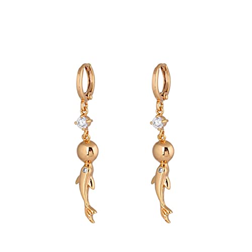 585 Gold Ohrringe, Frauen Ohrhänger aus 14 Karat Gelbgold Reifen- und Delfinform mit Moissanit von Mesnt