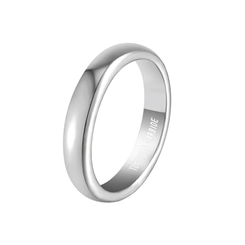 Biker Ringe Herren, Männer Frauen Ring aus Wolfram Polierte Komfort Fit Versprechen Bands Ring 4MM, Silber, Größe 67 (21.3) von Mesnt