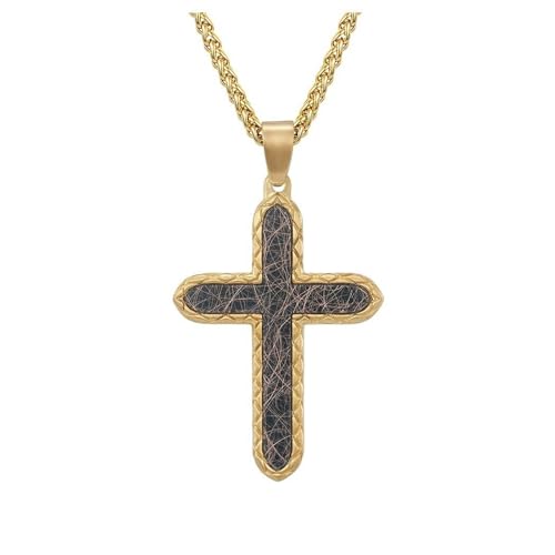 Collier Edelstahl Gold, Vintage Kreuz mit durcheinandergeworfenen Linien Muster Anhänger Halskette aus Chirurgenstahl für Herren Gold von Mesnt