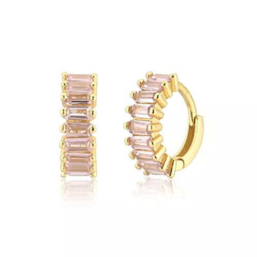 Creolen Damen Silber, Ohrringe Vintage Creolen Huggie-Einlage mit rechteckigem Zirkonia Gold-rosa von Mesnt