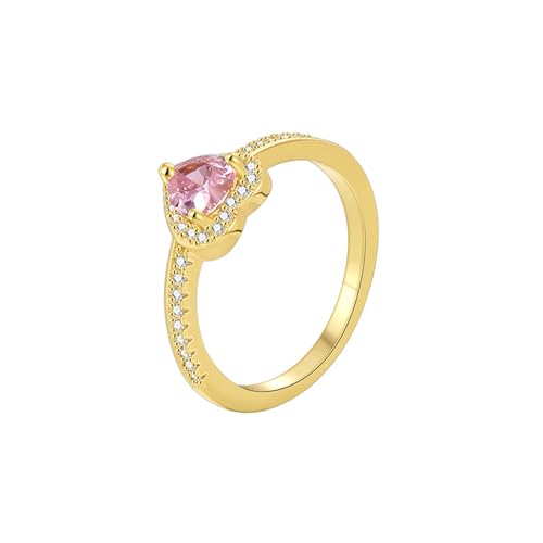 Damen Ehering, Eleganter Herz-Ring aus rosafarbenem, im Labor hergestelltem Morganit für Damen in 18 Karat Gelbgold, Größe 49 (15.6) von Mesnt