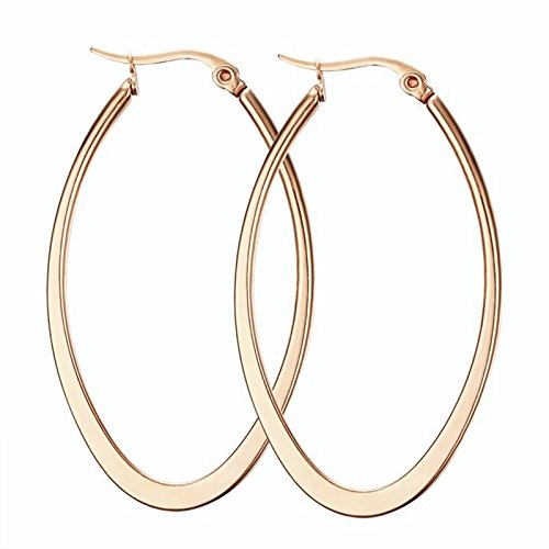 Damen Ohrringe Edelstahl Flaches Oval Kreis Creolen für Frauen 30mm Creolen Roségold von Mesnt