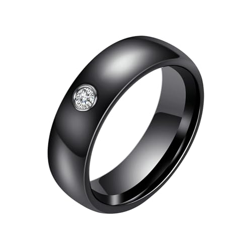 Damen Ringe, Comfort Fit Keramik Ring mit rundem kubischen Zirkonia 6MM für Männer Frauen Schwarz, Größe 57 (18.1) von Mesnt