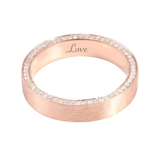 Damen Ringe Rosegold, Frauen 9K Roségold Matte Eheringe, seitlicher Moissanit-Ring, mit der Gravur "Love" (Größe Anpassen) von Mesnt