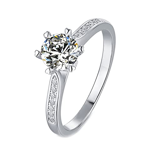 Damen Ringe Silber 925 Mit Stein Ring Silber Edelstein 9,25 Sterling Silber Herz Prong Solitaire Design 6,5 mm Moissanite 1ct Ehering für Frauen, Größe 52 (16.6) von Mesnt