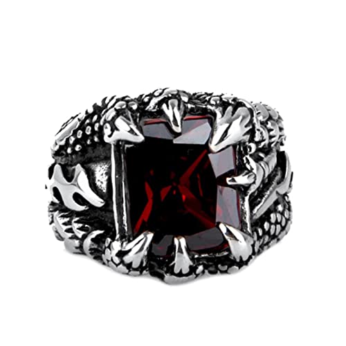 Edelstahl Punk Biker Ring für Männer Drachenklauenring mit rotem Zirkonia Ring Männer Chirurgenstahl Schmuck Geschenk, Größe 65 (20.7) von Mesnt