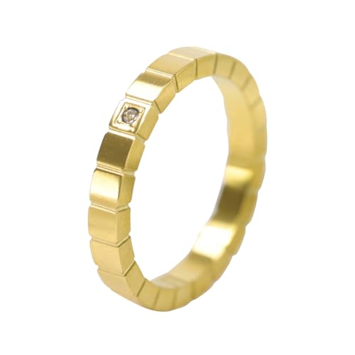 Edelstahl Ring Damen, Gitter Muster Bands Ring mit kubischem Zirkoniumdioxid 3MM aus 316L Edelstahl für Frauen Gold, Größe 49 (15.6) von Mesnt