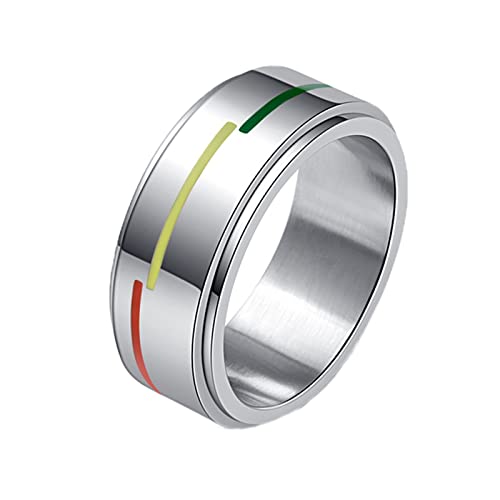 Edelstahl Ring Damen, Regenbogen Emaille Fidget Anxiety Bands Ring Für Schwule Lesben Silber Größe 57 (18.1) von Mesnt
