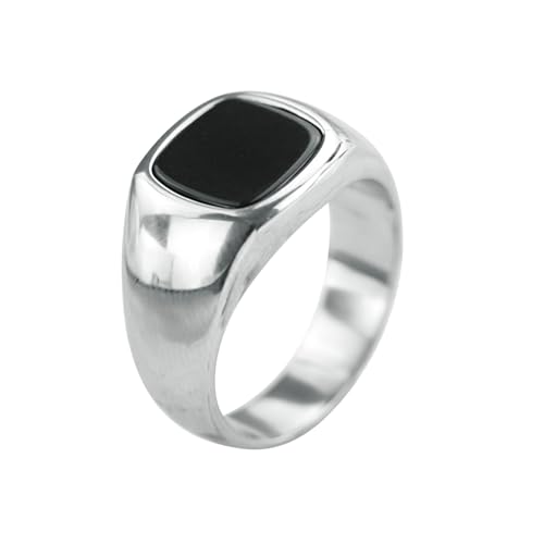 Edelstahl Ring Herren, 12MM Siegelring mit quadratischem Stein aus 316L Edelstahl für Männer Silber, Größe 60 (19.1) von Mesnt