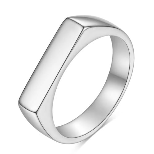 Edelstahl Ring Herren, Polierte Rechteck Form 4MM Mode Ring aus 316L Edelstahl für Unisex Silber, Größe 52 (16.6) von Mesnt