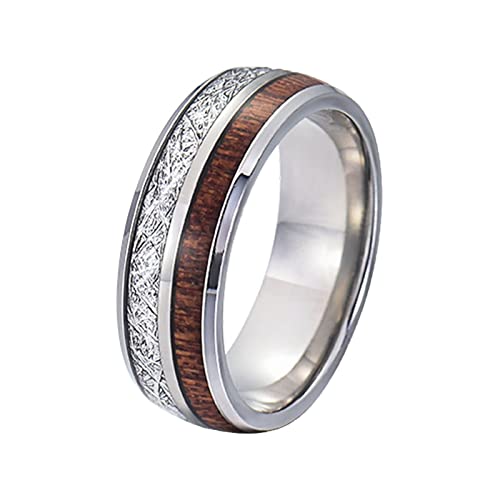 Edelstahl Ring Vintage Koa Holz Inlay Eheringe Für Männer Für Frauen Verlobungsring Unisex 8MM Silber Verlobungsringe Größe 72 (22.9) von Mesnt