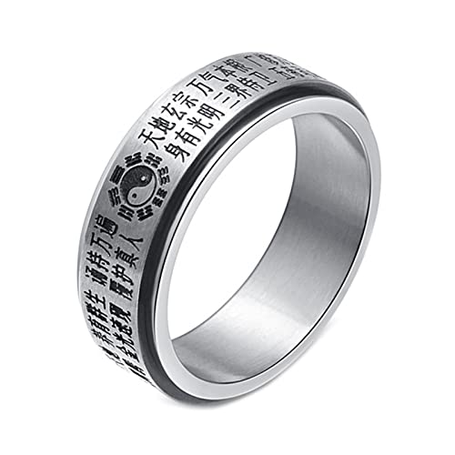 Edelstahl Ringe, Chinesischer Mantra Yin Yang Tai Chi Spinner Bands Ring Silber schwarz Größe 54 (17.2) von Mesnt