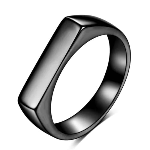 Edelstahl Ringe Herren, Polierte Rechteck Form 4MM Mode Ring aus Edelstahl für Männer Frauen Schwarz, Größe 65 (20.7) von Mesnt