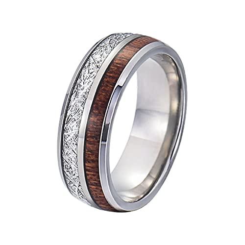 Edelstahl Ringe für Herren Damen Vintage Breit Koa Holz Inlay Eheringe Für Männer Für Frauen Verlobungsring Mit Gravur 8MM Silber Ring Männer Größe 52 (16.6) von Mesnt