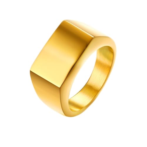 Edelstahlringe Herren, Rechteckige Form poliert Ring 13MM breit aus 316L Edelstahl für Männer Gold, Größe 54 (17.2) von Mesnt