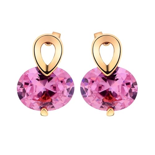 Erststecker Ohrringe, Frauen Ohrstecker aus 14 Karat Gelbgold Hohle Träne mit ovalem rosa Kristall von Mesnt