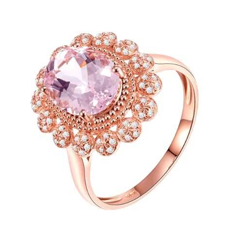 Frauen Ehering, 18K Rotgold Ring für Frauen with 10.4mm Morganit 2.1ct und Im Labor hergestellter Diamant, Größe 50 (15.9) von Mesnt