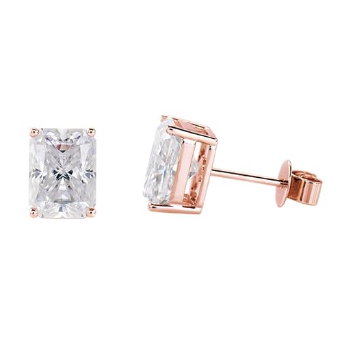 Frauen Ohrringe, Damen 14K Roségold Klare, rechteckige Moissanit-Ohrstecker, 3 x 5 mm von Mesnt