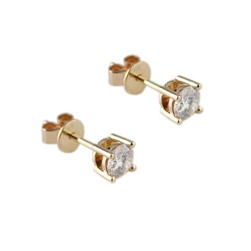 Frauen Ohrringe, Damen 18K Gelbgold Klassische, runde Moissanit-Ohrstecker mit 4 Zinken, 6,5 mm, 2 cttw/Paar von Mesnt